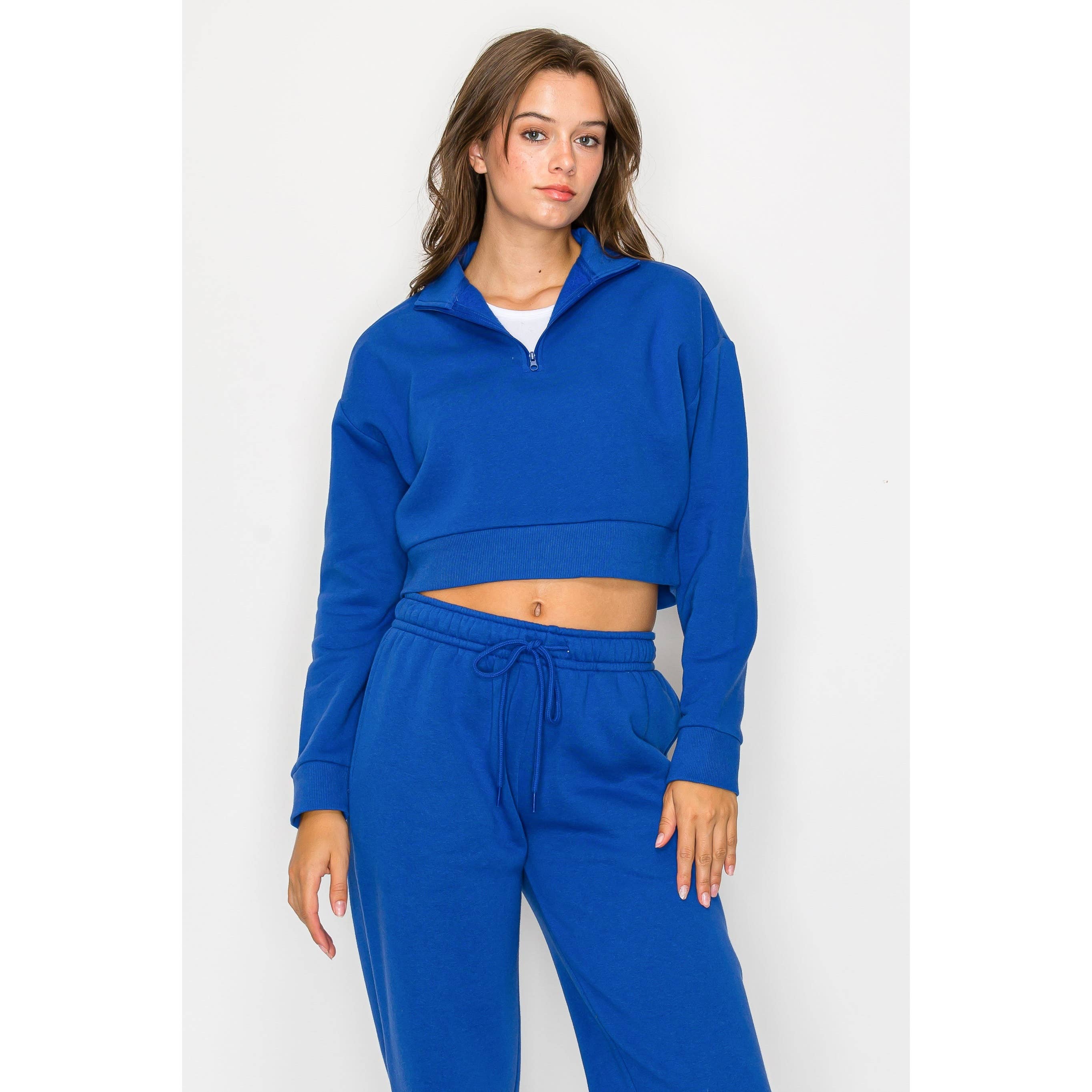 UP CLOTHING - Vente Sweat-shirt – femme - Sweat-shirt court à manches longues en polaire à demi-fermeture éclair7