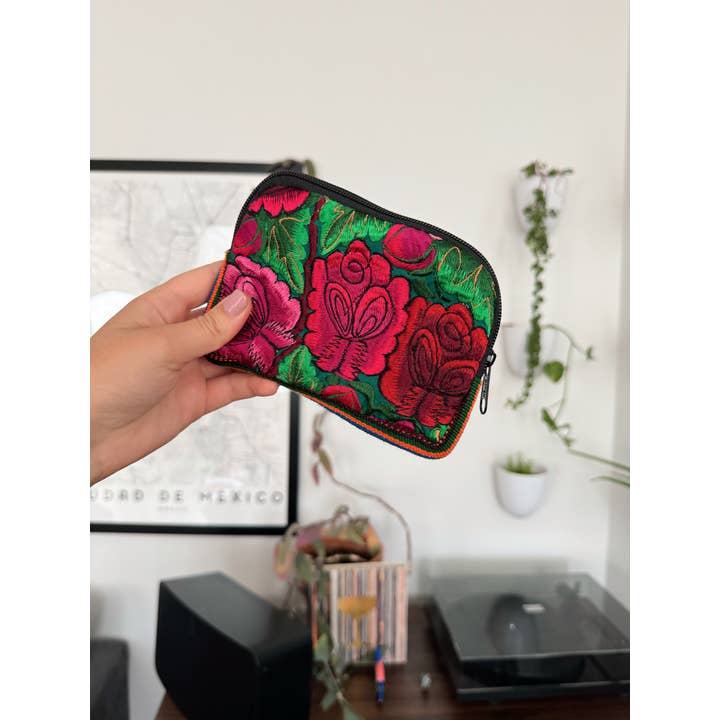 Pura Vida - Wholesale Makeup/Cosmetic Bag - Small Mexican Embroidered Flowers Cosmetic Bag | Boho Bag5