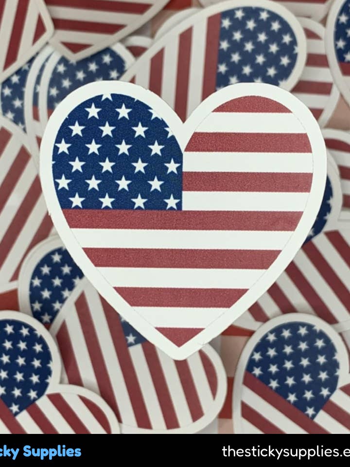 US Flag Heart klistermærke for engroshandel hos The Sticky Supplies