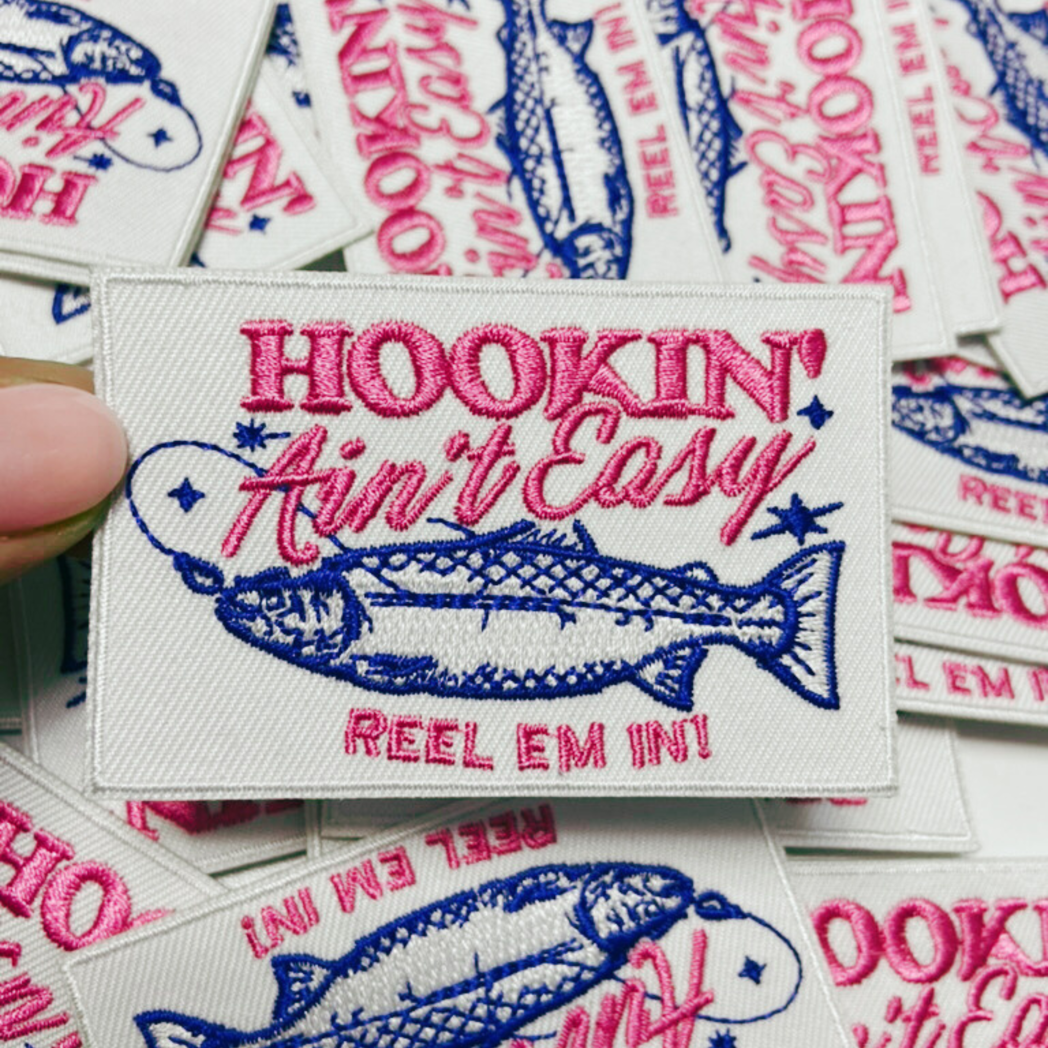 TEELUX - Wholesale Patch - 3" Hookin Aint Easy ( Fishing) -  Embroidered Hat Patch1