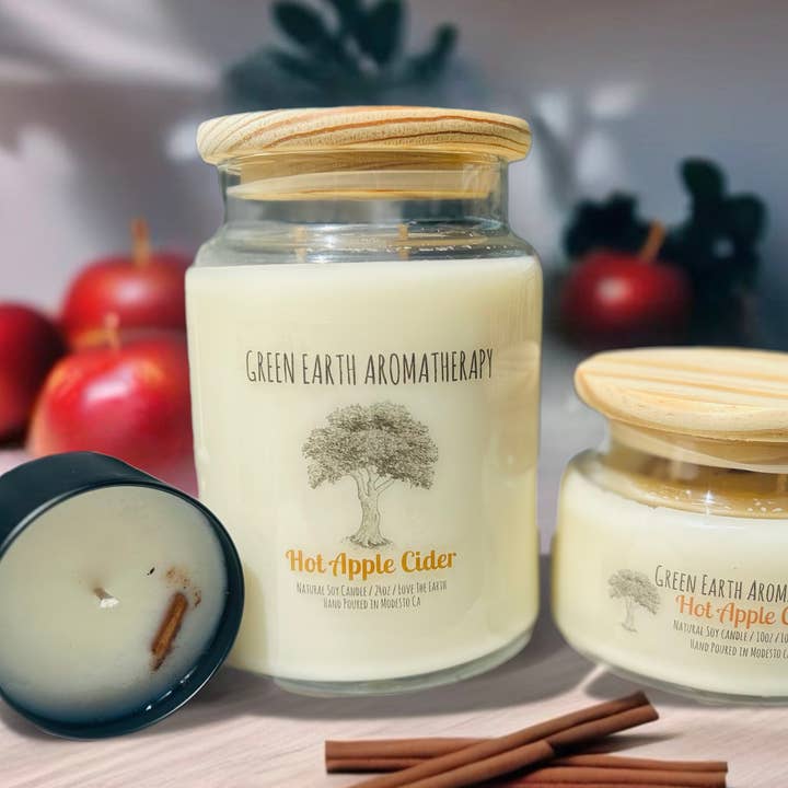 Hot Apple Cider Soy Candles for wholesale by Green Earth Aromatherapy