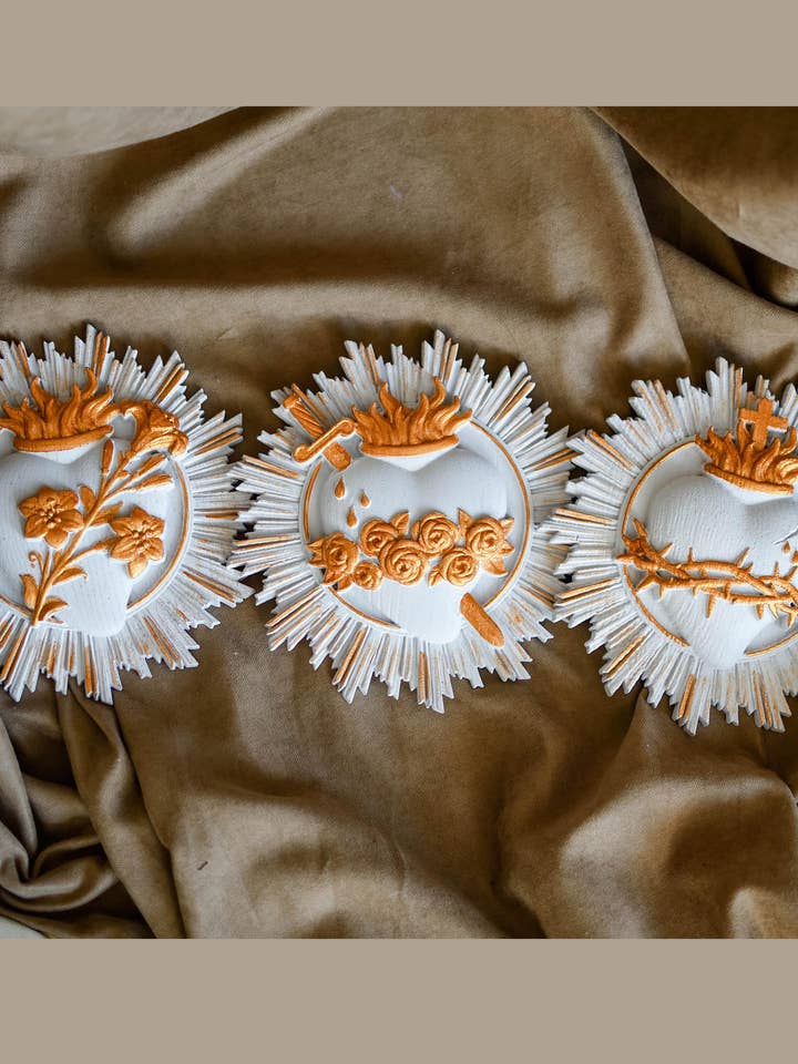 A Set of Three Sacred Hearts of the Holy Family home decor for wholesale by KozakWorkshop