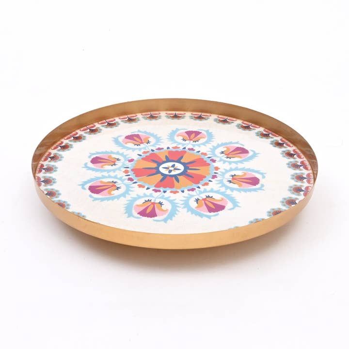 Rund emaljmetallbricka – dekorativ serveringsbricka för hem och kök för wholesale av Expo Bazaar
