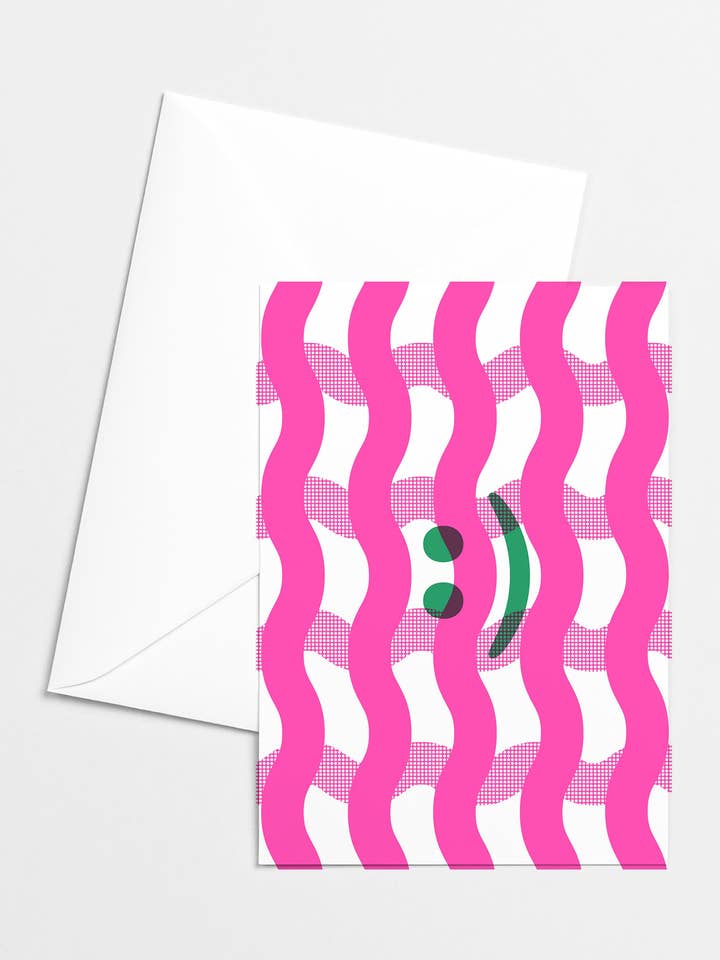 Biglietto di Auguri Risograph con Emoji Sorridente per la vendita all'ingrosso da parte di Mezzaluna Studio