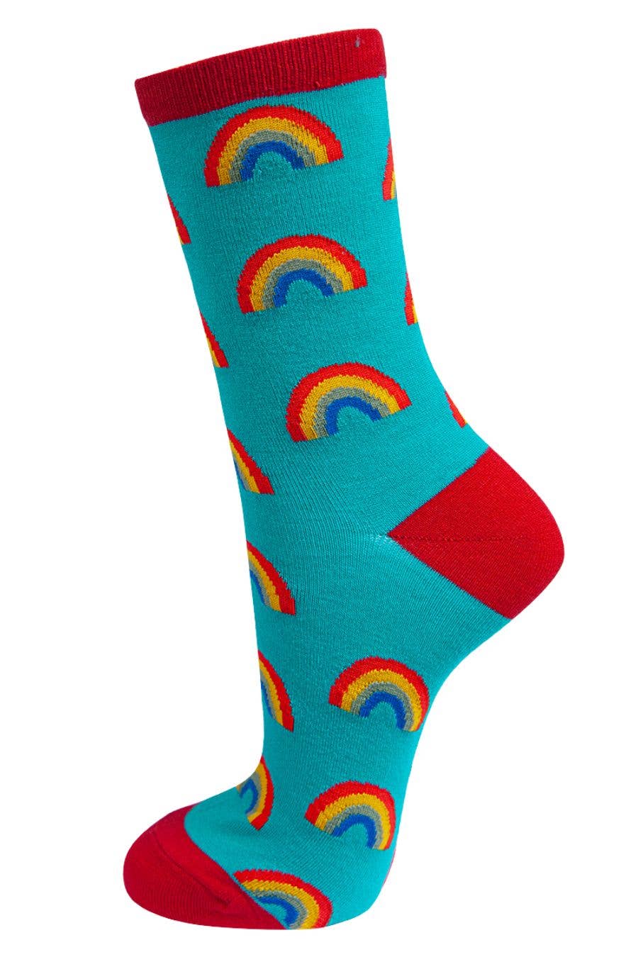 Sock Talk – wholesale Socks – Women's – Womens Rainbow Bamboo Socks Novelty Ankle Socks Turquoise0