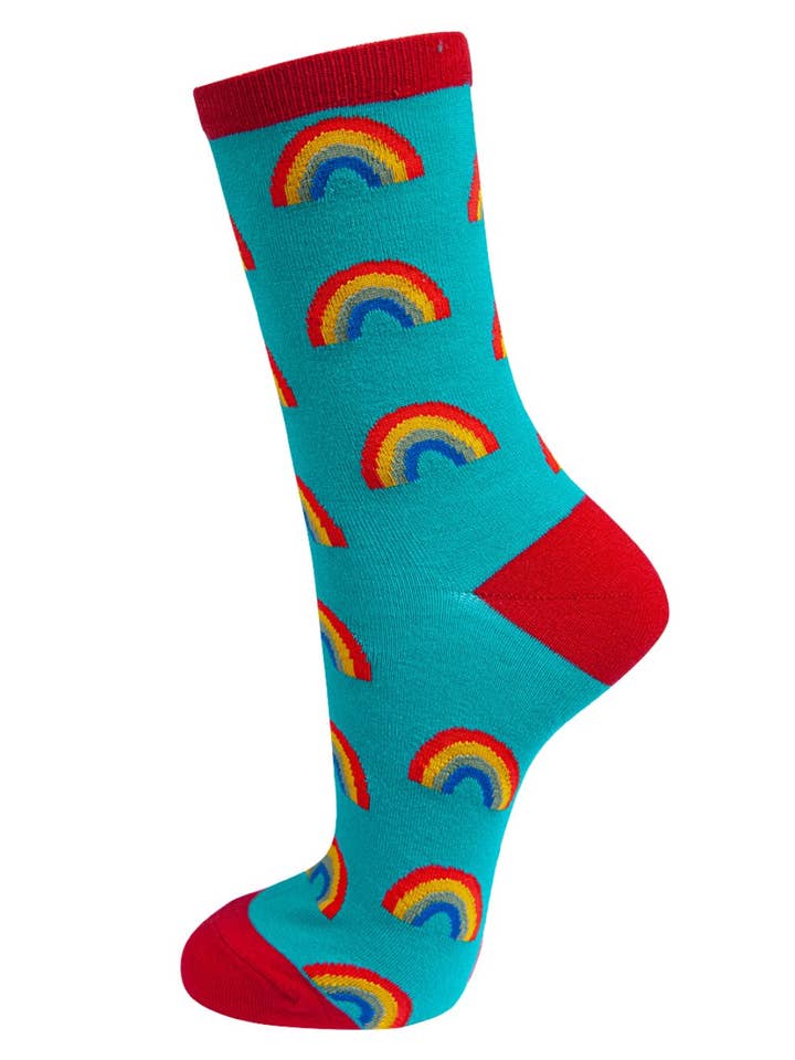 Sock Talk – wholesale Socks – Women's – Womens Rainbow Bamboo Socks Novelty Ankle Socks Turquoise