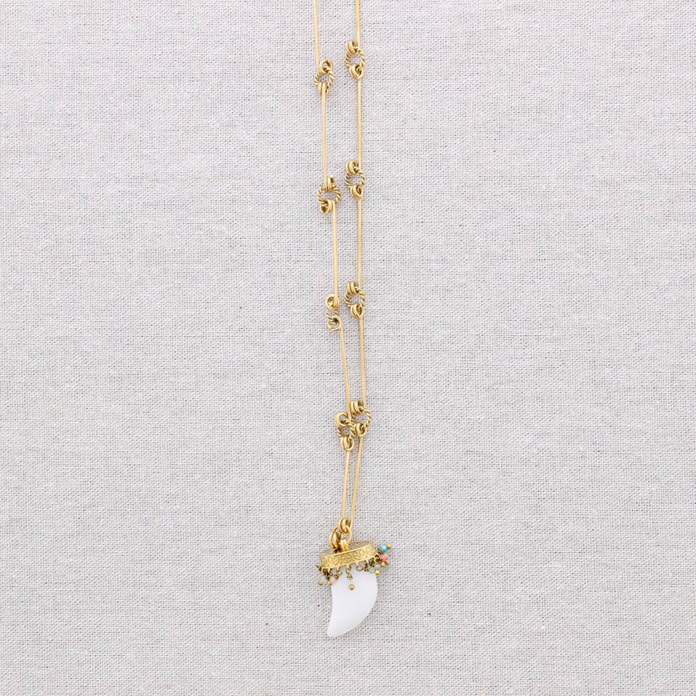 Sonata - Wholesale Choker/Collar - Long Steel Necklace with Horn Stone Pendant2