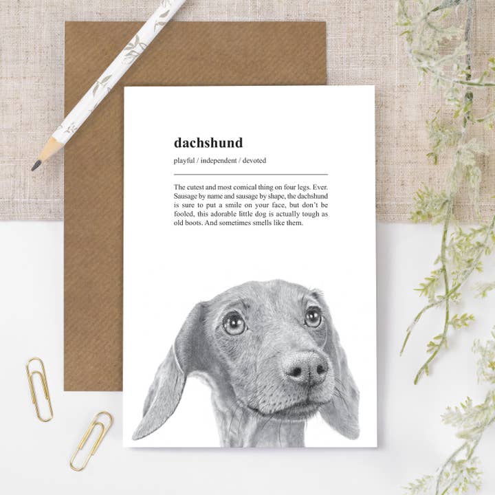 Funny Dachshund Sausage Dog Card for wholesale by Coulson Macleod (U.S. Duties Paid)