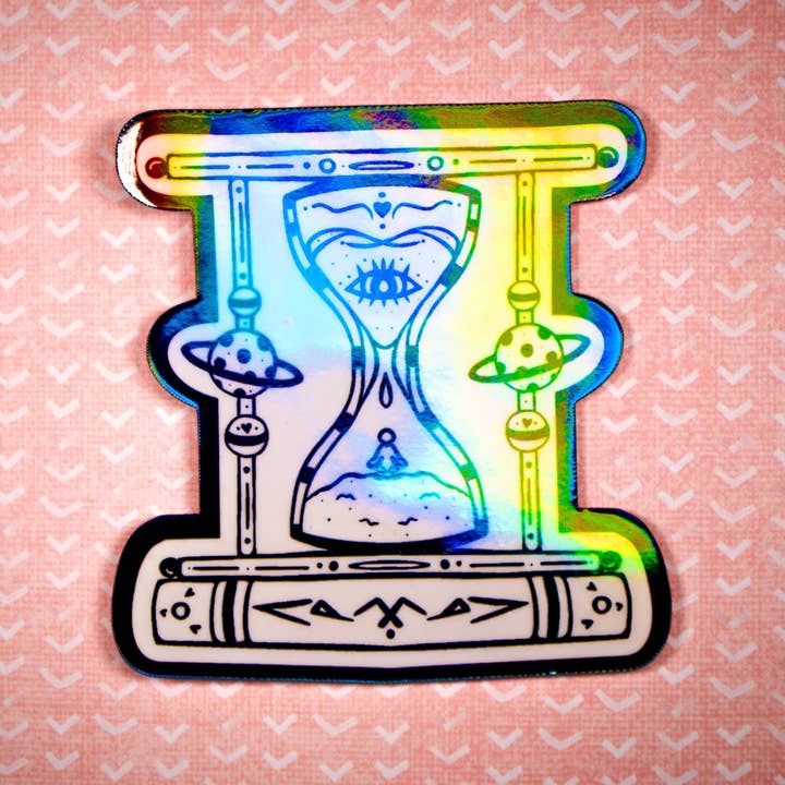 Holographic Hourglass Vinyl Sticker | Waterproof Sticker for wholesale by Eerie Cat