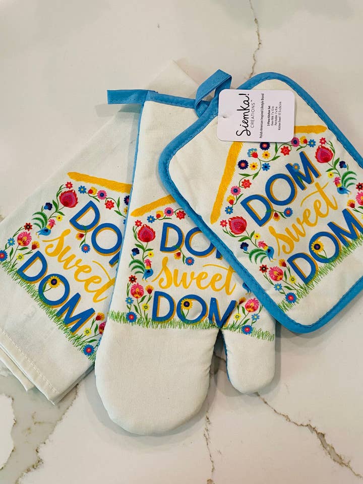 Dom Sweet Dom 3-Piece Kitchen Set (3 sets per order) for wholesale by Siemka Creations