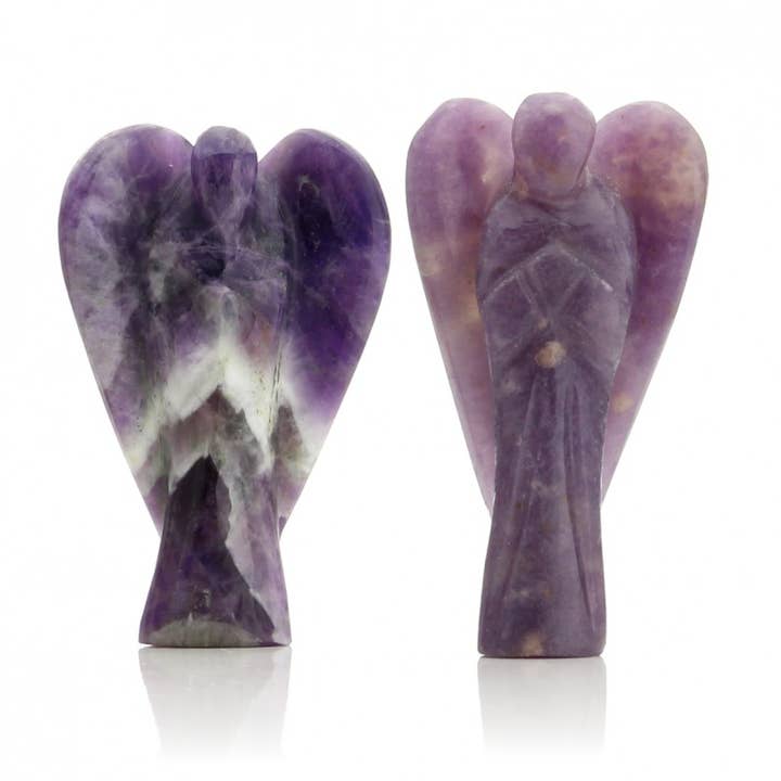 Anjo da Transmutação esculpido em Ametista ou Lepidolita representando o Arcanjo Zadkiel por atacado de UniArt