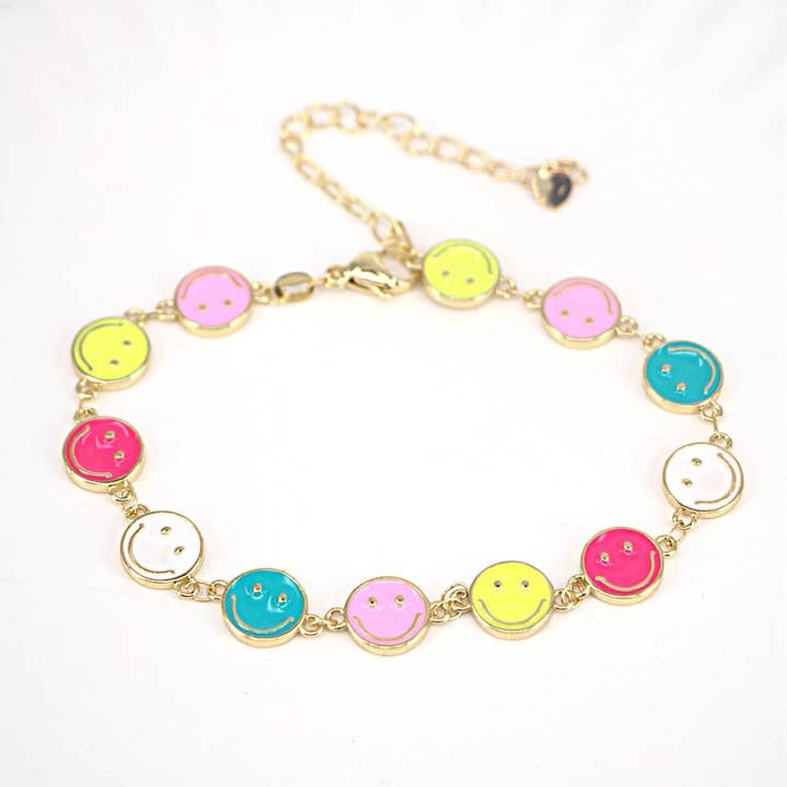 Dainty Gold Link Chain Colorful Smiley / Charm Bracelet for wholesale by Purple Myrtle