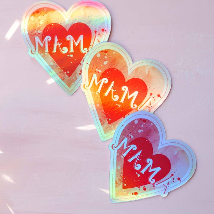 Mother's Day mama holographic heart sticker for wholesale by Stephanie Tara Stationery