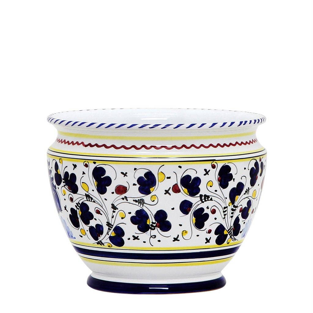 Artistica - Deruta of Italy - Wholesale Plant Pot - ORVIETO BLUE ROOSTER: Luxury Cachepot Planter Small2
