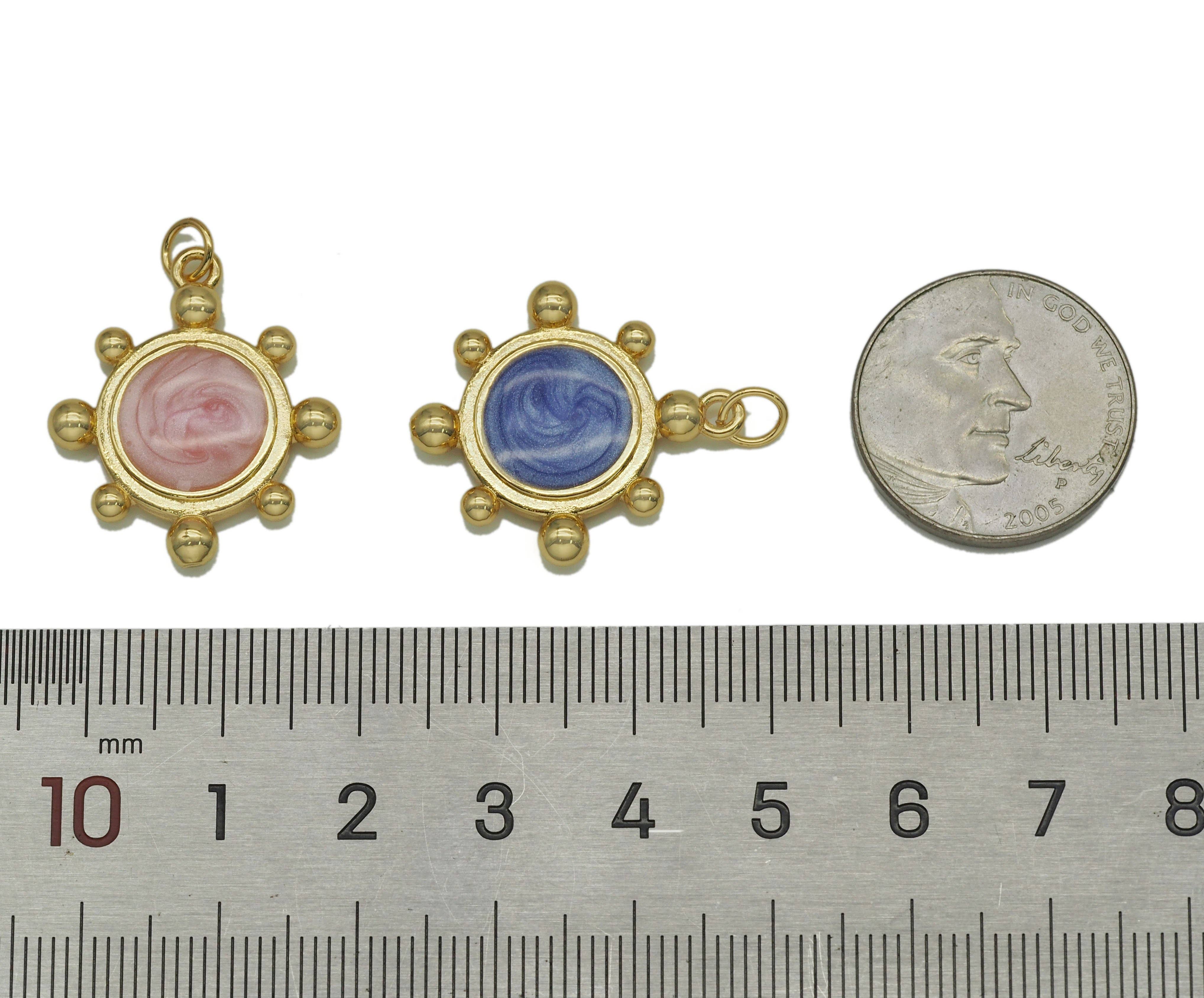 BestBeads&Beyond - Wholesale Individual Charm/Pendant - Enamel Round Flower Pendant, Sku#JD282