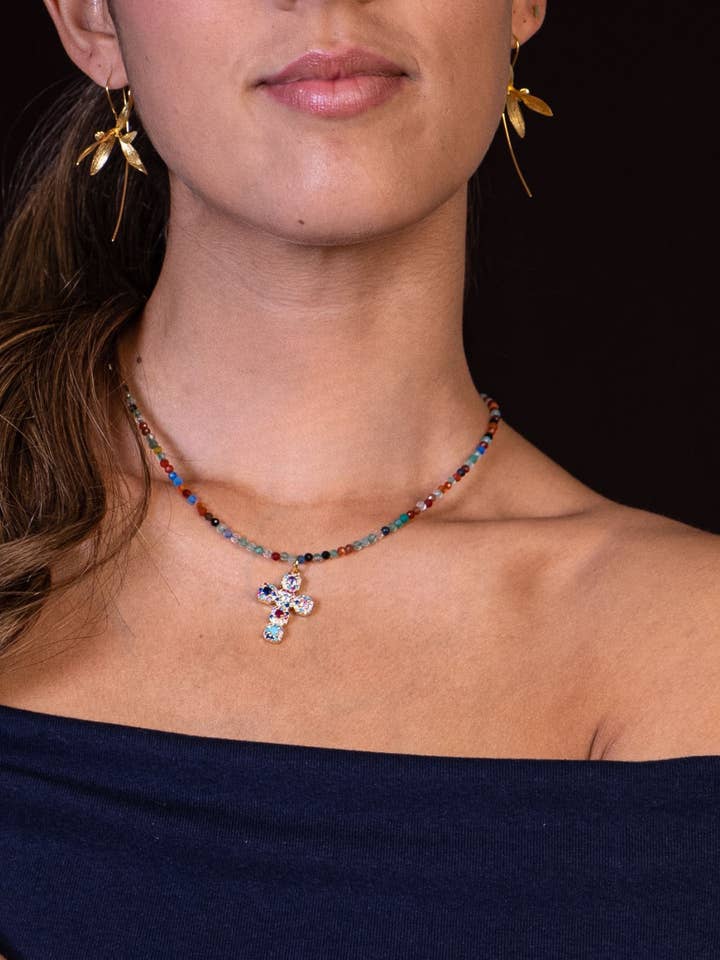 Kruis Ketting in Meerkleurig met Tsjechische Glaskralen voor wholesale door PHOEBE´S