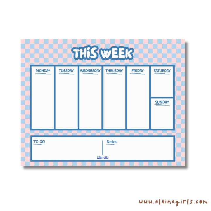 Notepad 11 x 8.5 | Weekly Planner | Checkered Soft Blue Pink for wholesale by Elaine Girls