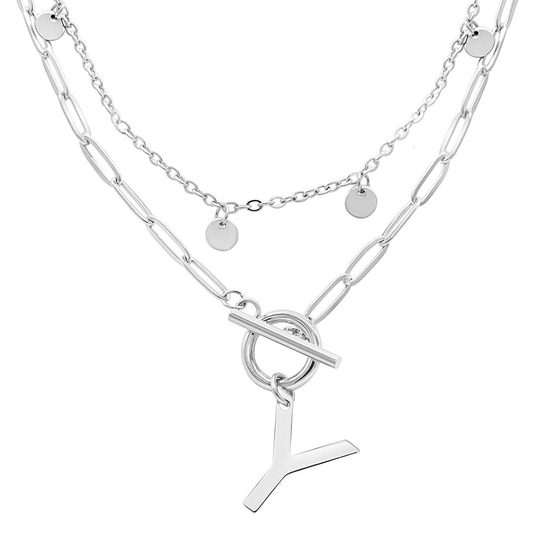 Adornia - Wholesale Pendant/Charm Necklace - Tarnish Resistant Confetti Paperclip Initial Toggle Necklace53