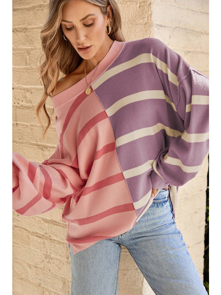 Lovesoft - Wholesale Tunic Sweater - Women's - Light French Beige Colorblock Oversized Sweater11