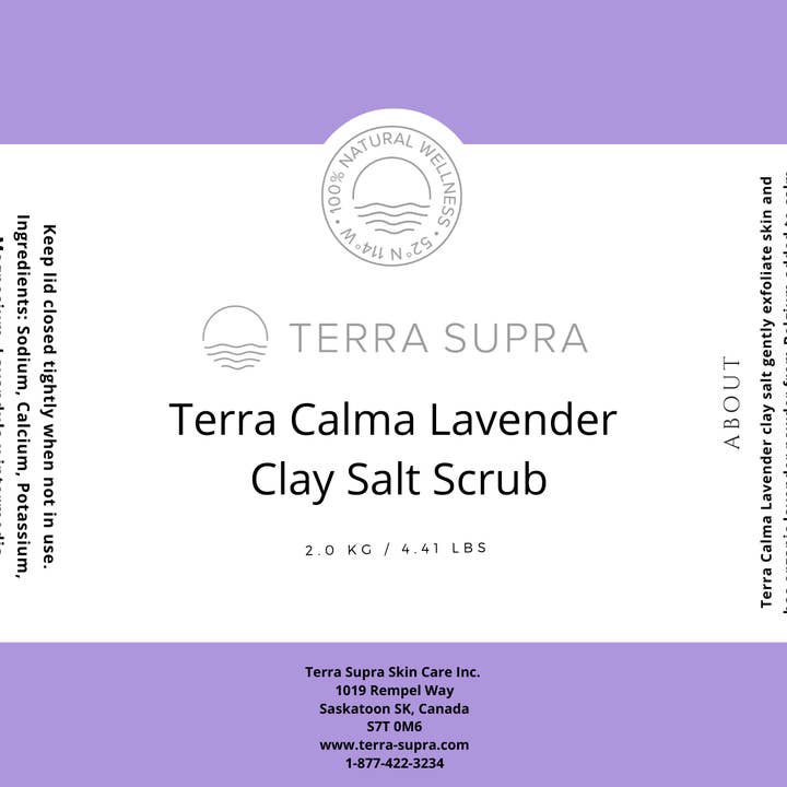 Terra Calma Exfoliating Clay Salt with Lavender for wholesale by Terra Supra Skin Care Inc