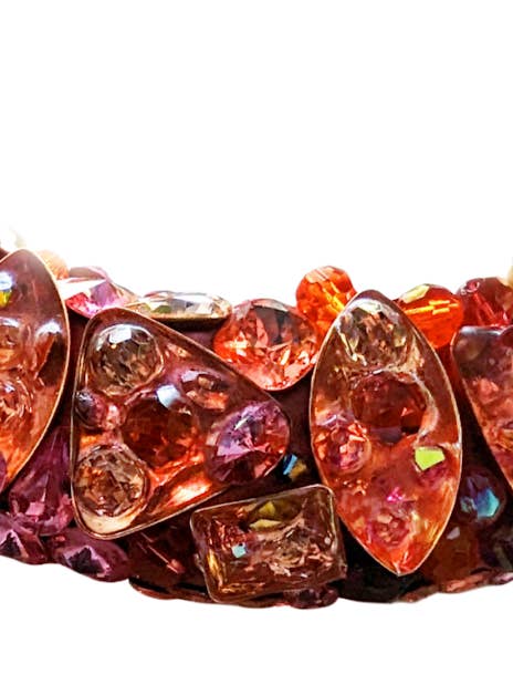 Padparadscha Rose Peach Bridal Sparkle Rare Swarovski Collar Adjustable to any length USA Sugar Gay Isber WOW Art Necklace Statement 1of1 for wholesale by Gay Isber Designs