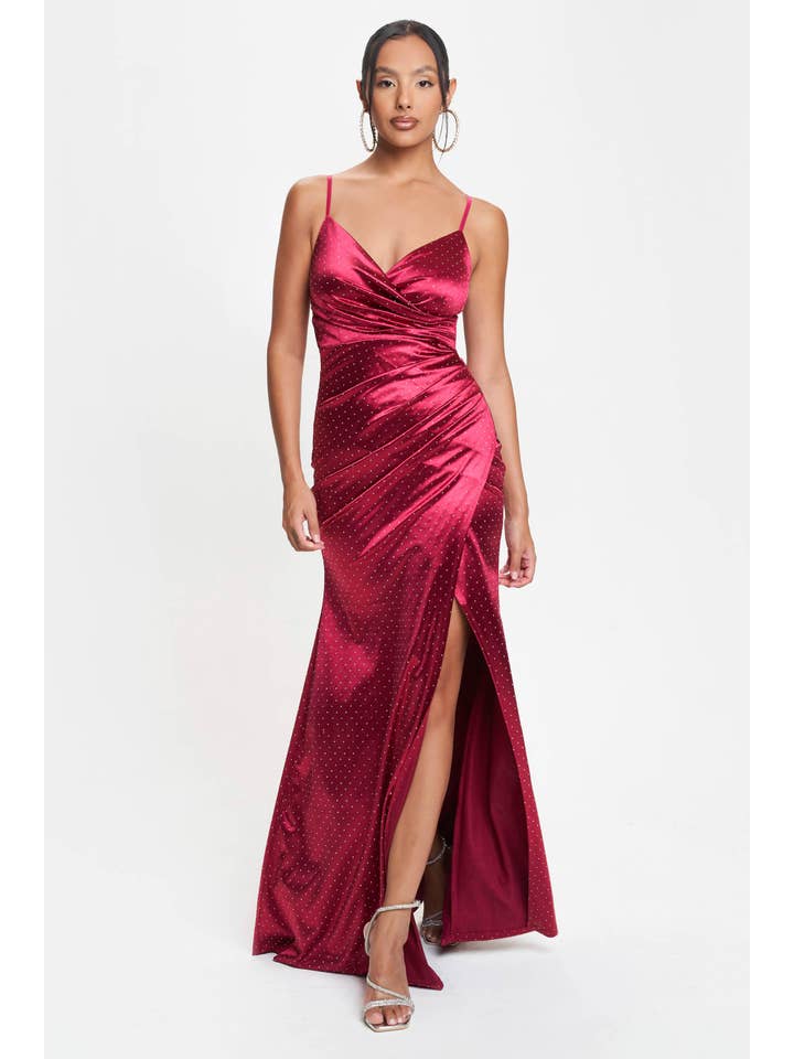 CEFIAN FASHION - Wholesale Dress - Women's - JANETTE SPARKLE SATIN SURPLICE MAXI DRESS