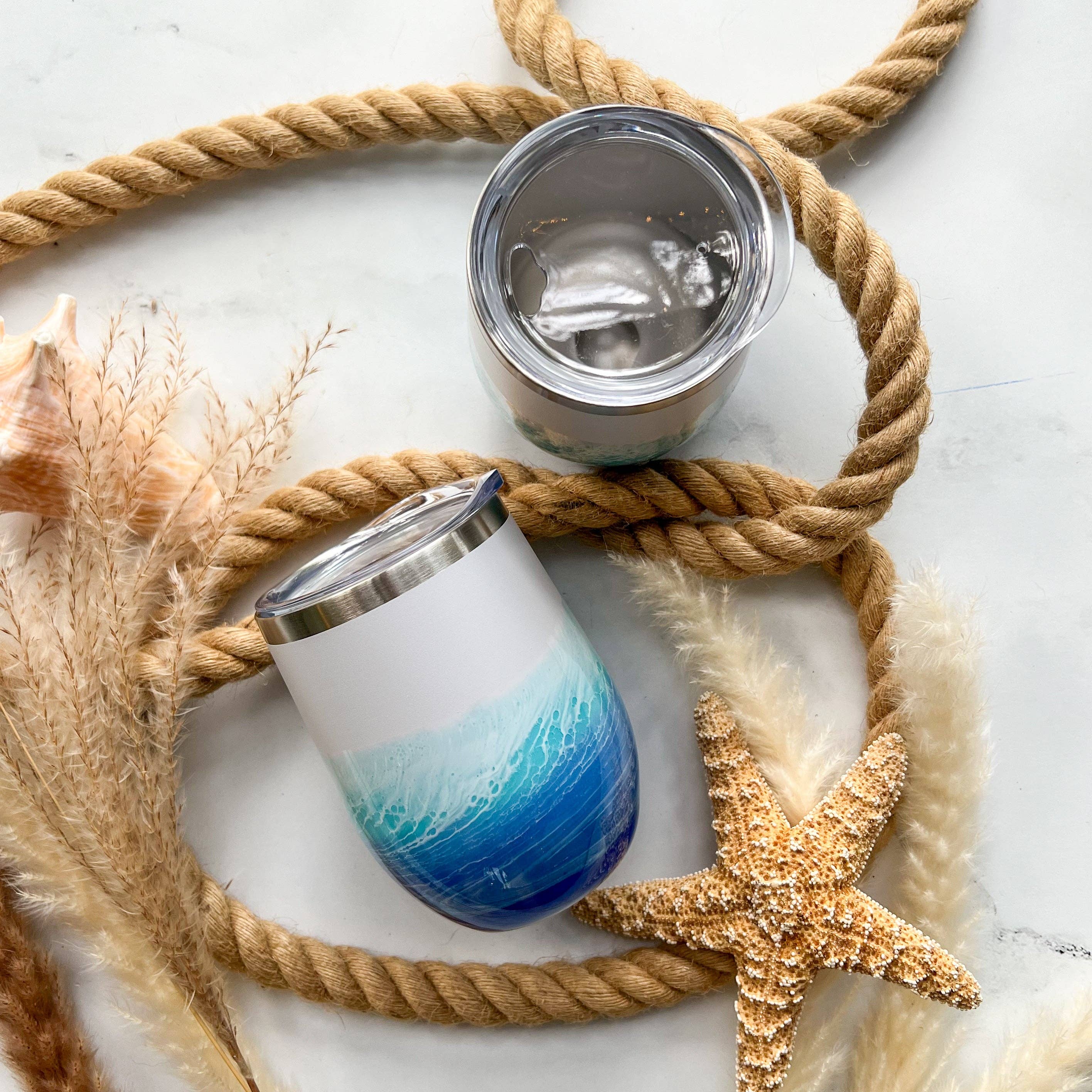 Citrus Waves Art - Wholesale Insulated Mug/Tumbler - Ocean Waves Wine Tumblers 12oz3