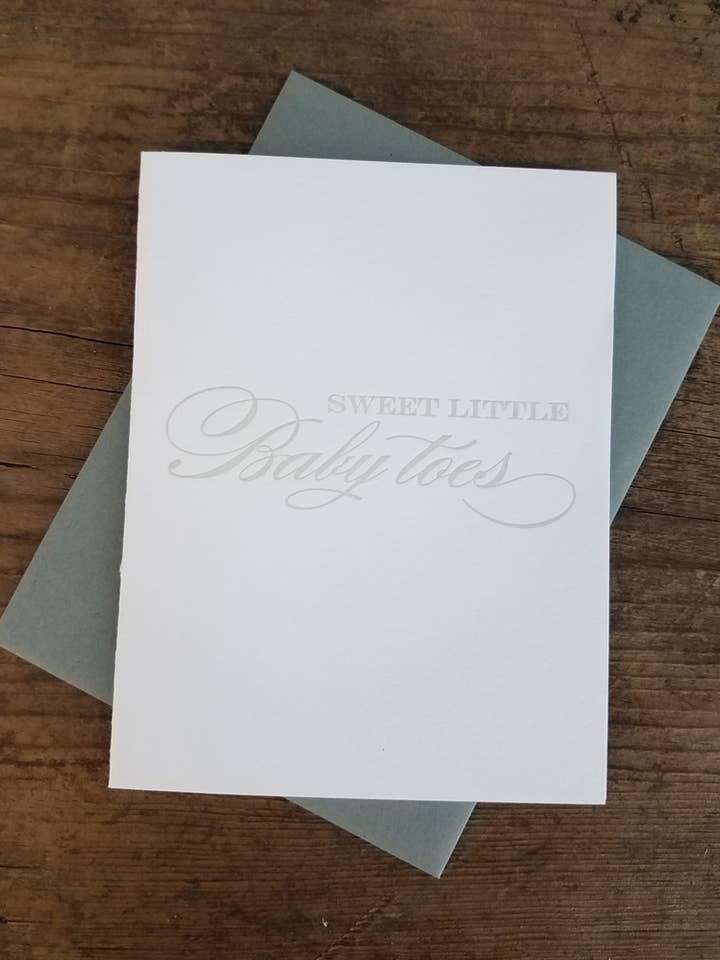 Sweet Little Baby Toes Letterpress Greeting Card for wholesale by Iron Leaf Press