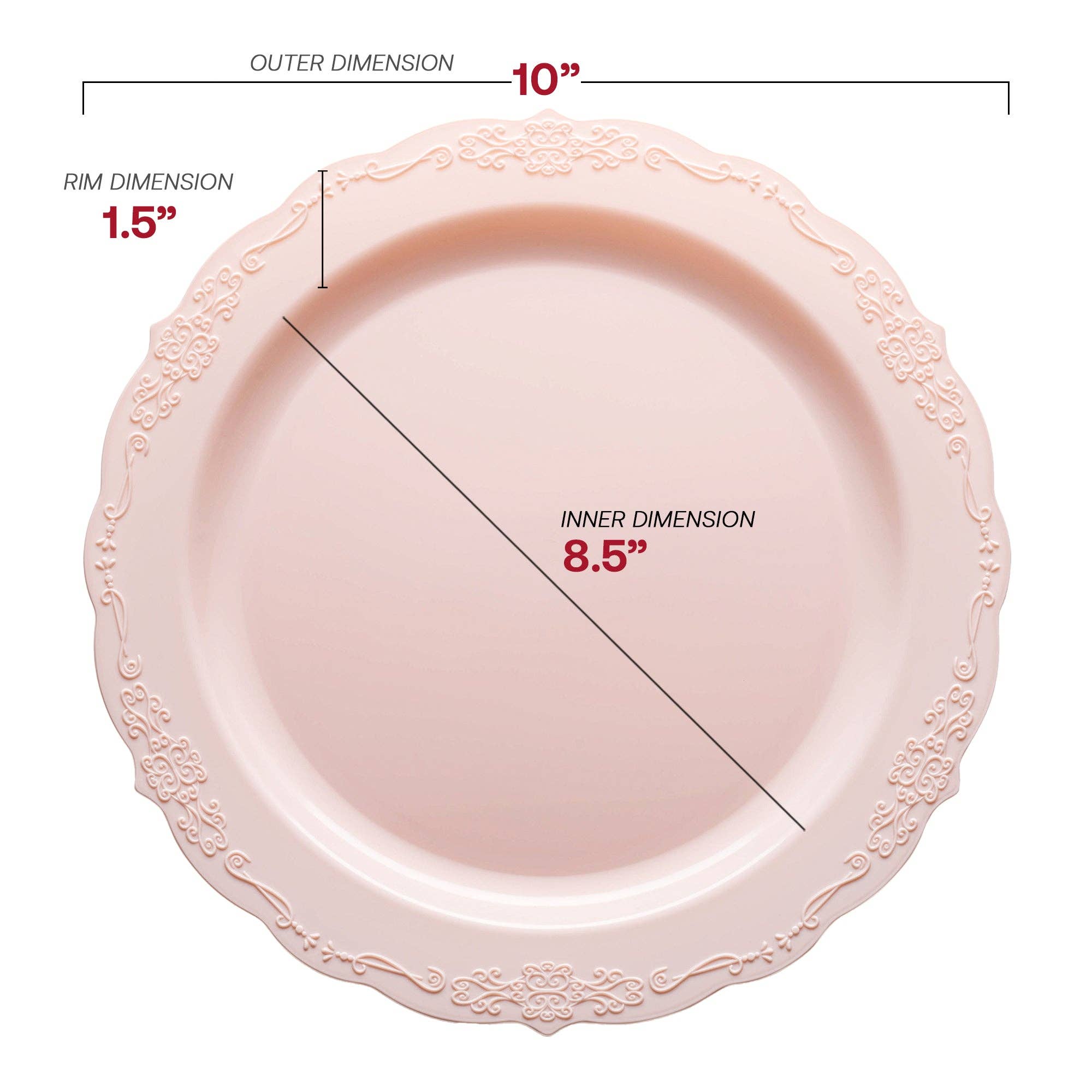 Smarty had a Party - Wholesale Disposable Plate - Pink Vintage Round Plastic Dinnerware Set - 20 Sets2