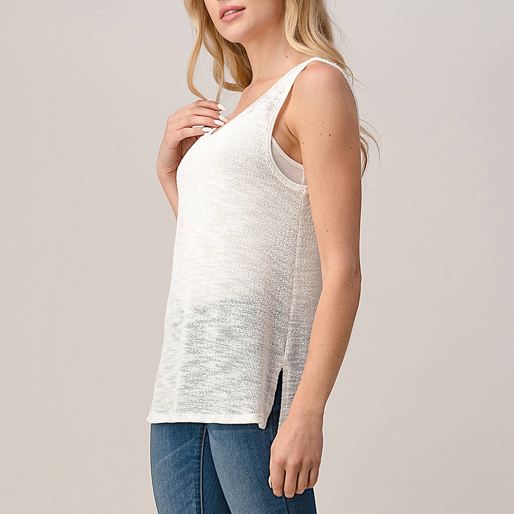 Heimious - Vendita all'ingrosso Canotta - Donna - Canotta Slub Texture con spacchi laterali, T46721