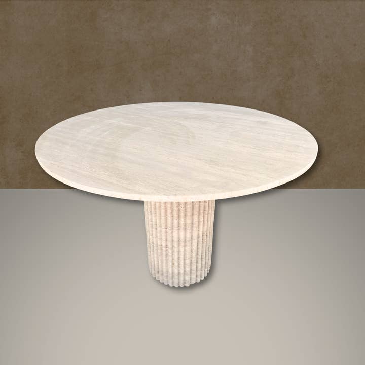 Round Travertine Dining Table, Fluted Travertine Table, Stone Dining Table, Farmhouse Table for wholesale by Arbon Marble