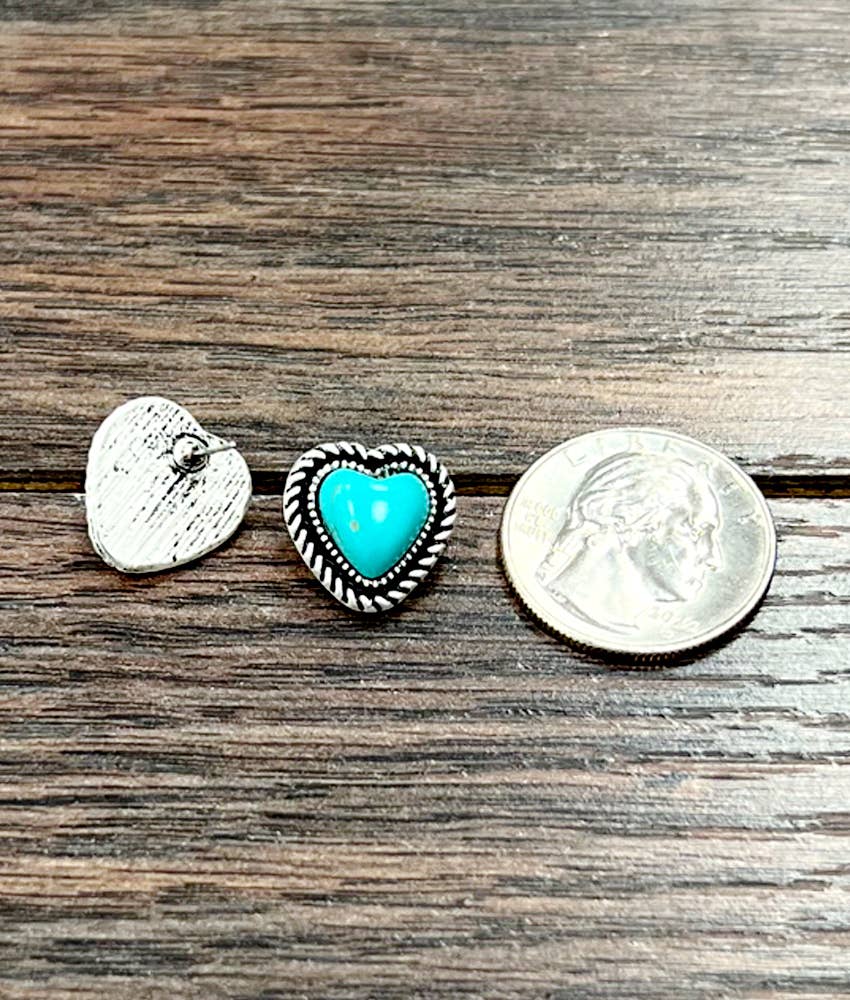 ISAC Trading Inc - Wholesale Stud/Post Earrings - 723851, 9mm Heart Turquoise Stud Earrings1