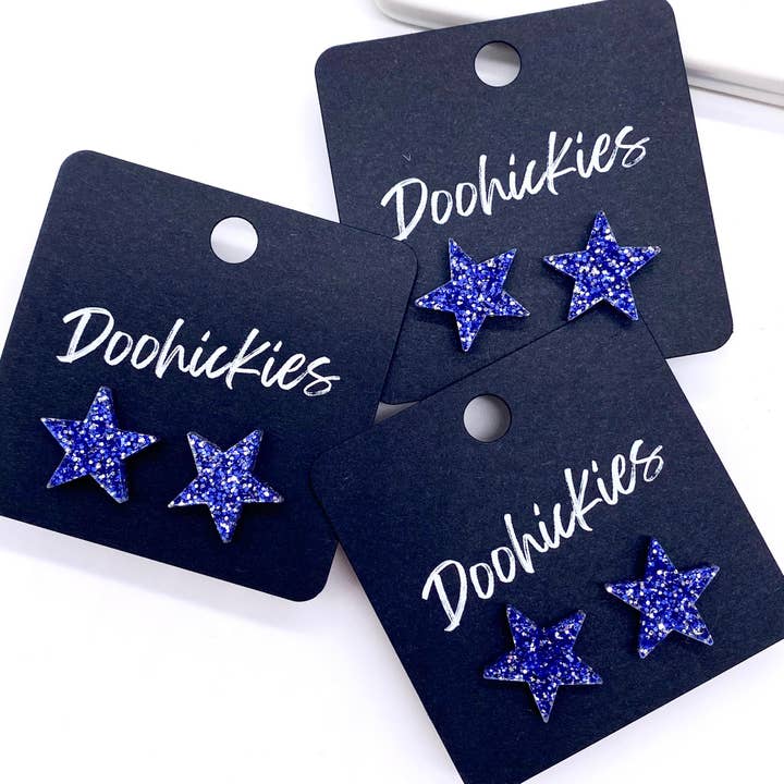 Doohickies - Wholesale Stud/Post Earrings - 15mm Freedom Sparkle Star Studs -Patriotic Earrings