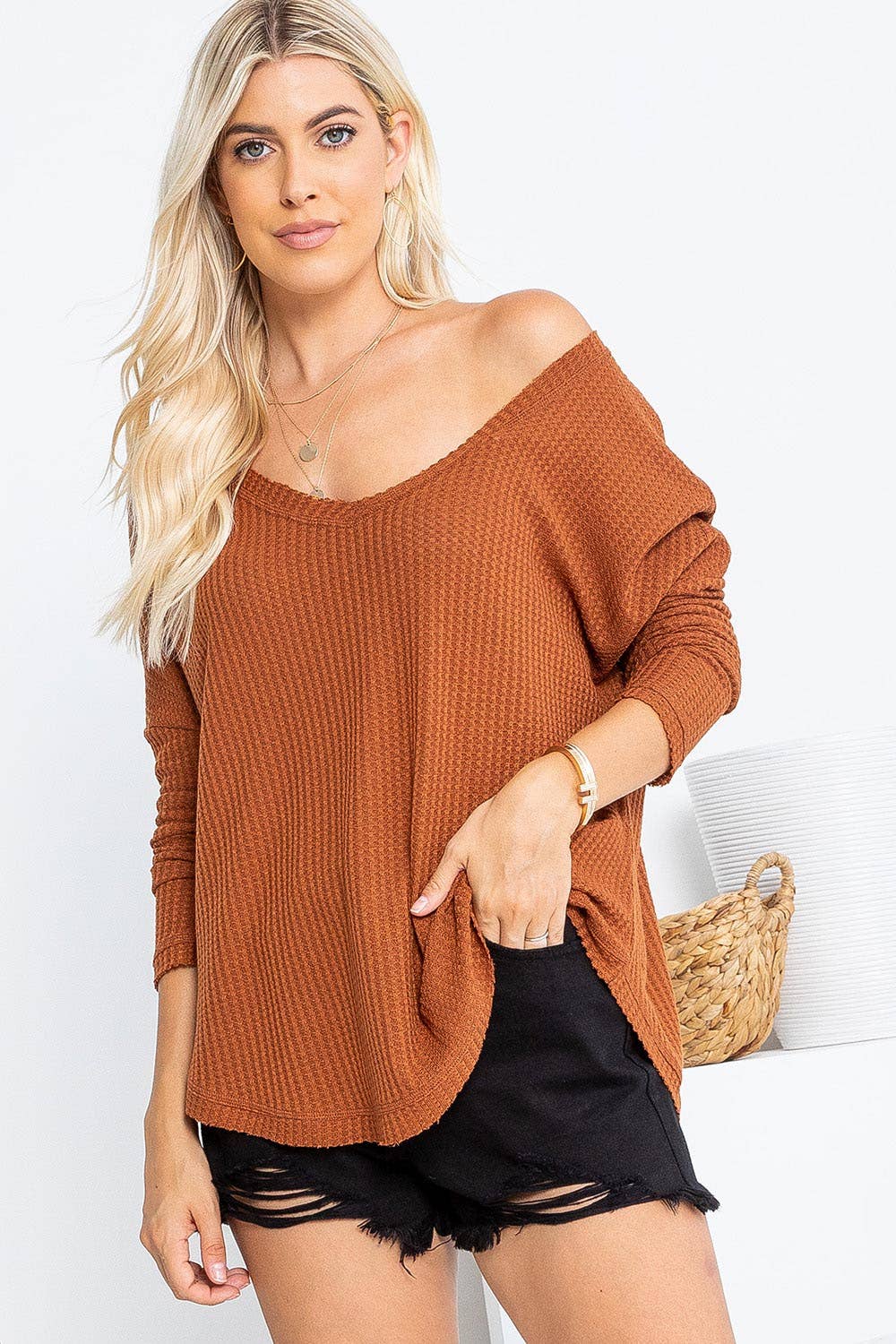 Sweet Lovely by Jen - Vente Haut en maille – femme - SW277 COL V MANCHES LONGUES DOLMAN6