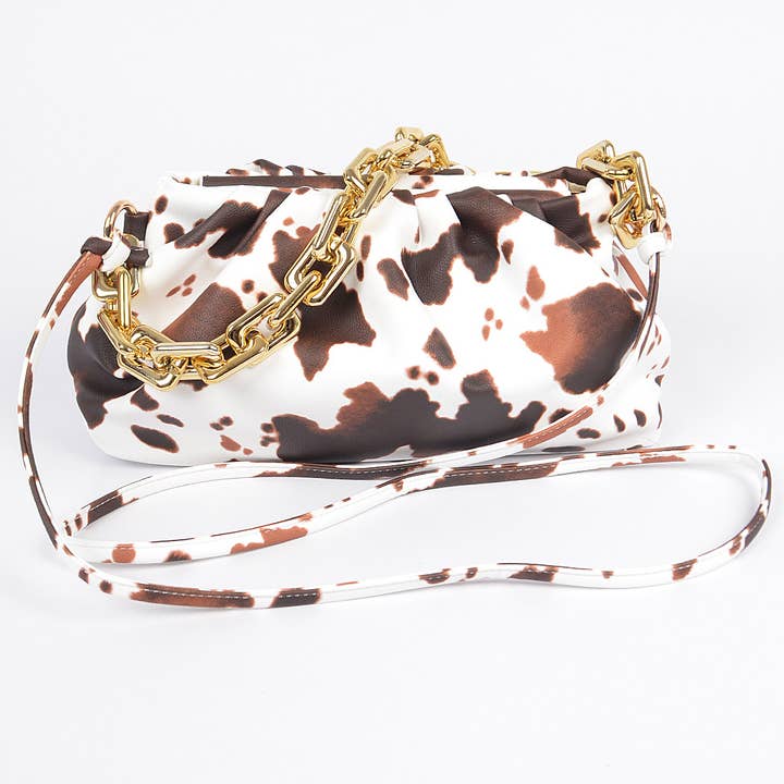 3AM BY H&D ACCESSORIES - Wholesale Crossbody Bag - Women's - Faux Leather Cow Print Clutch W/Link Chain3