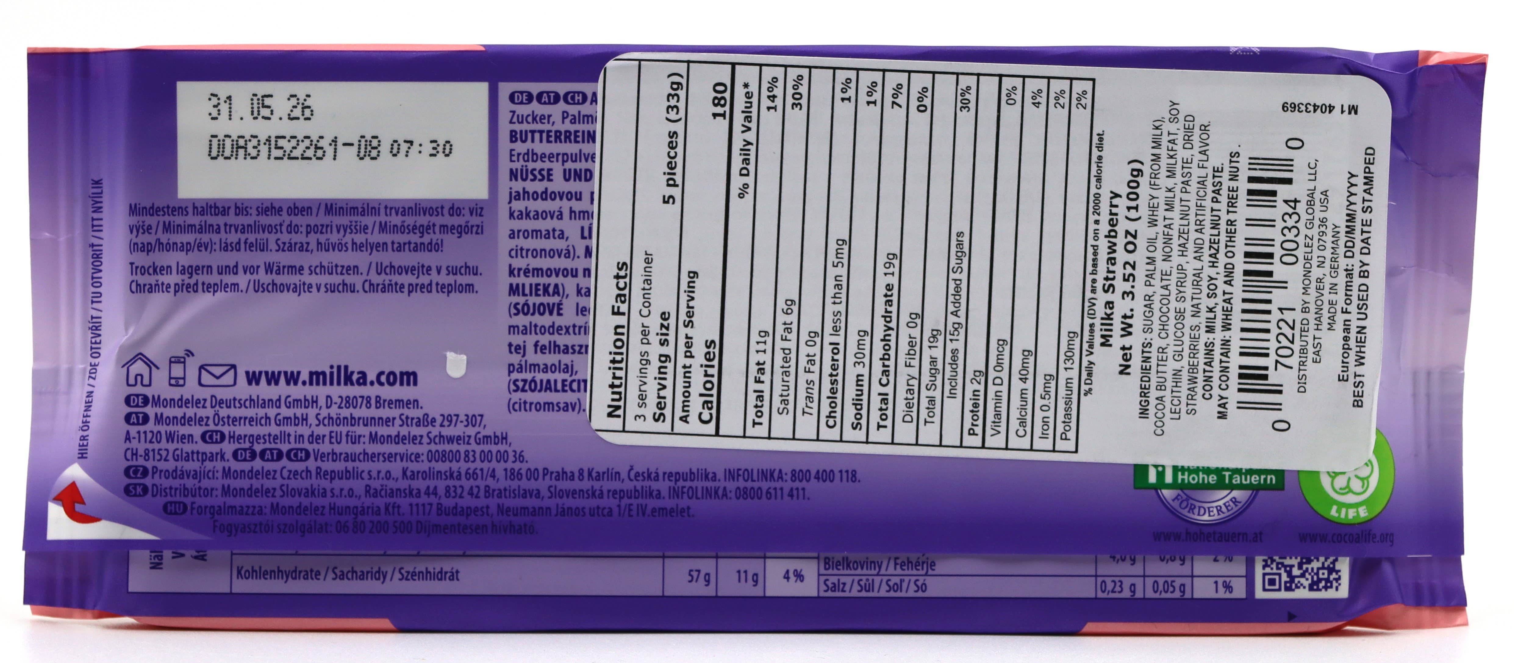 Grandpa Joe's Candy Shop – wholesale Chocolate – Milka Strawberry 100g, 22ct1