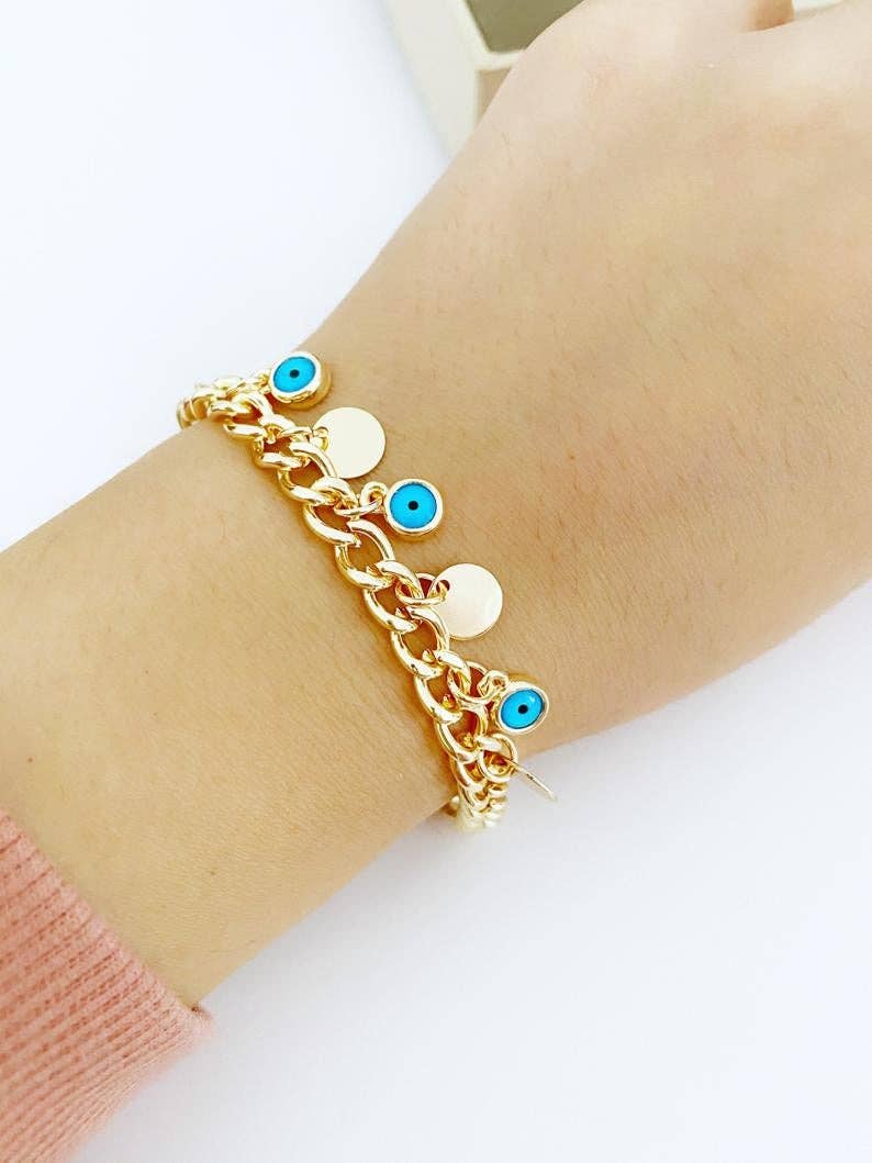 Evileyefavor - Wholesale Charm/Dangle Bracelet - Gold Evil Eye Bracelet, Gold Link Chain Bracelet, Mini Gold Disc Charm4