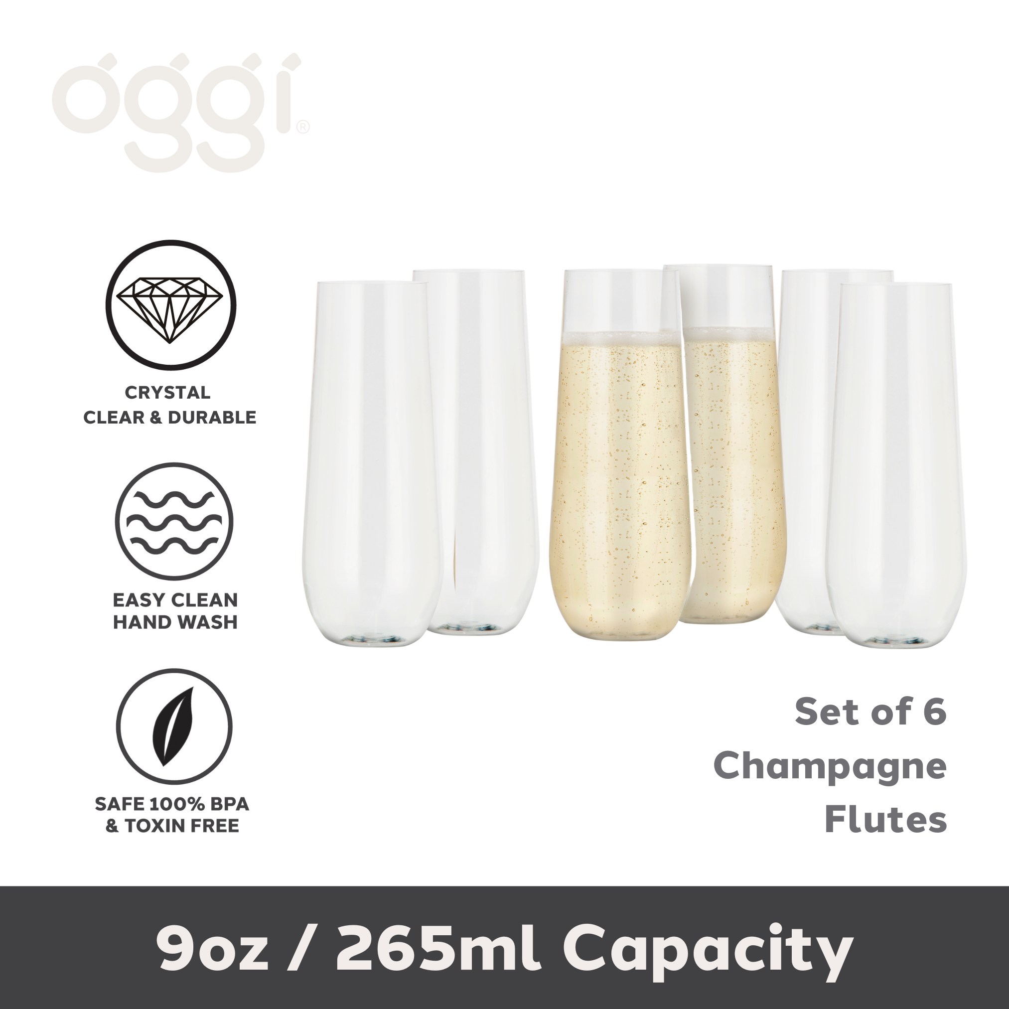 Oggi – wholesale Champagneglas – Okrossbar Flöjt 9 oz - Set om 61