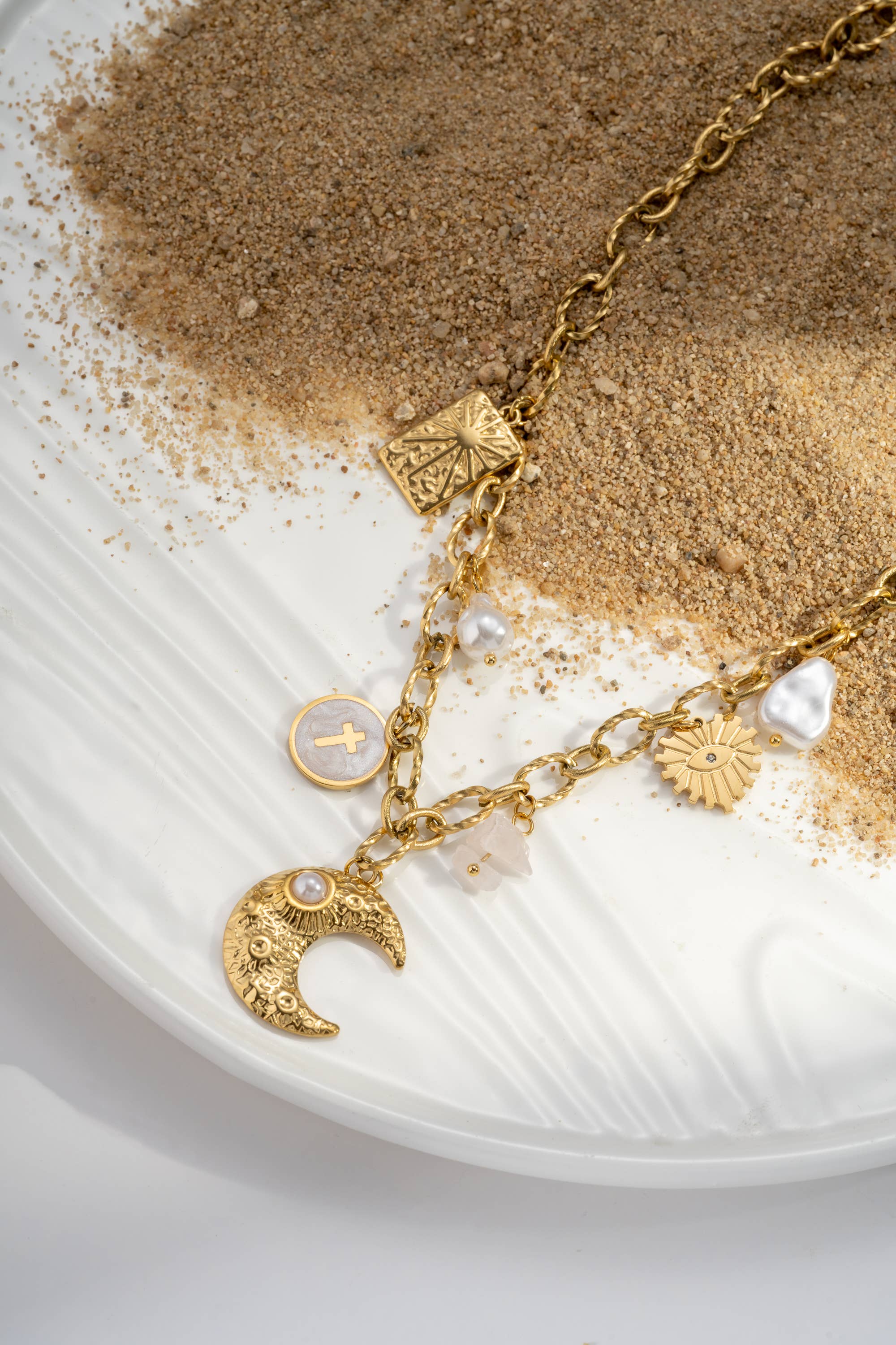 COSMOS - Wholesale Pendant/Charm Necklace - Stainless steel moon charm pendant necklace1