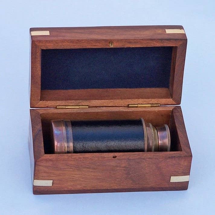 Hampton Nautical - Wholesale Navigational Compass - Antique 7-Inch Copper & Leather Spyglass Telescope with Box