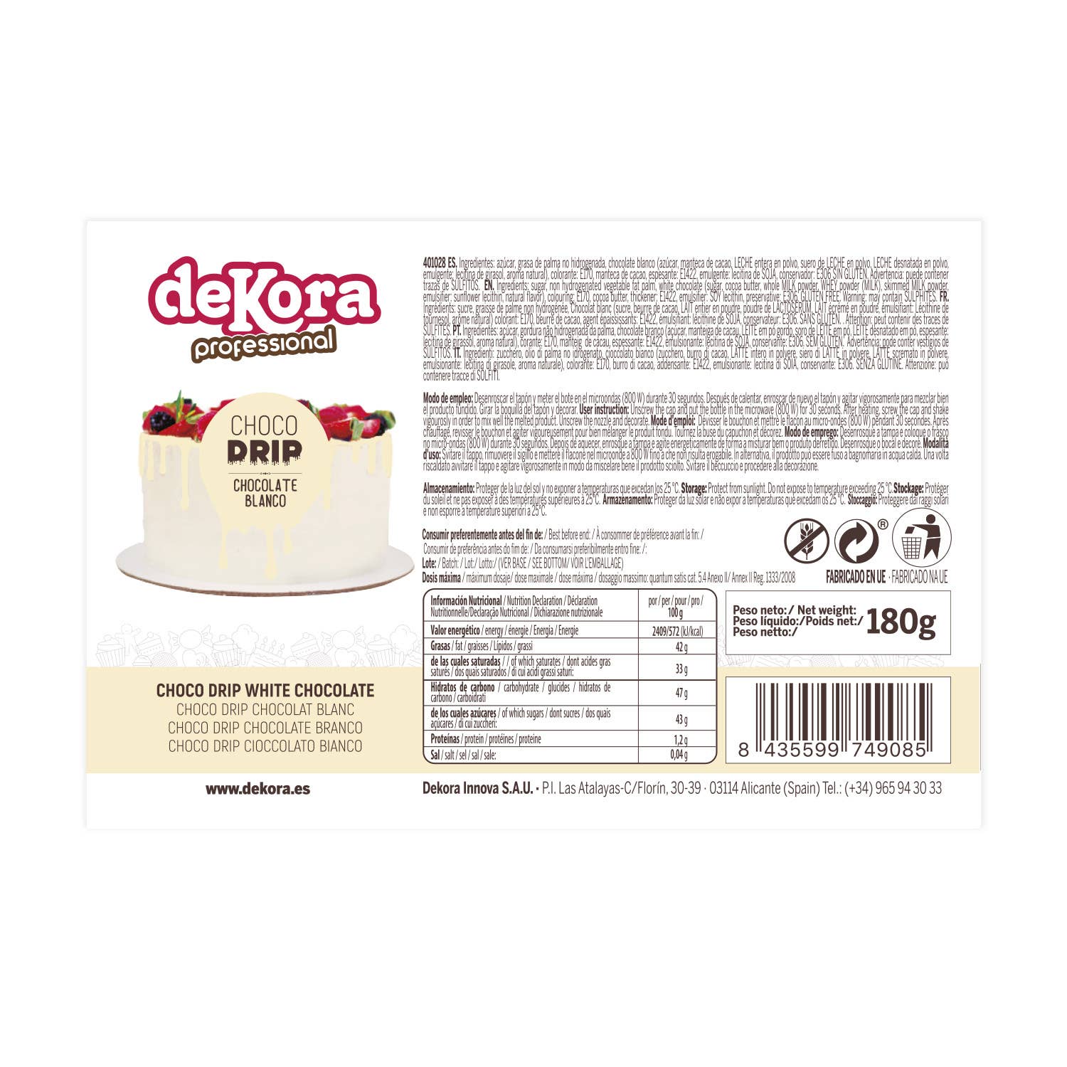 dekora - Wholesale Chocolate - CHOCO DRIP WHITE CHOCOLATE 180 G GLUTEN-FREE1