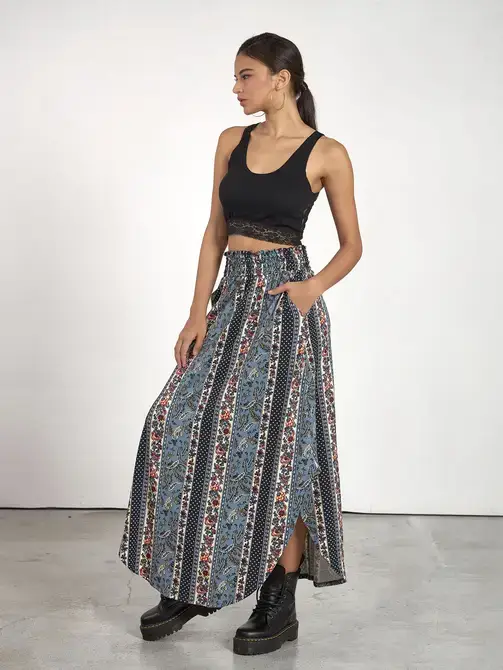 noflik - Venta al por mayor Falda - Mujer - Falda Maxi con Cintura Elástica Fruncida y Dobladillo Curvado -NS1000_9