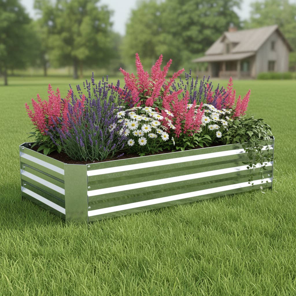 HomeRoots - Wholesale Planter Box - 12" X 48" Silver Metal Rectangular Raised Garden Bed1