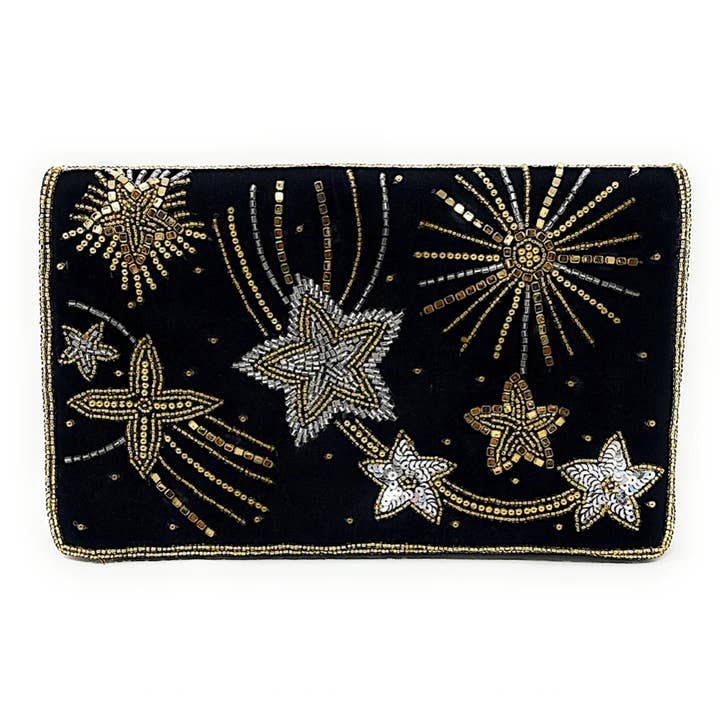 Velvet Starburst Clutch Crossbody Bag, Beaded Bag for wholesale by Lily Posh