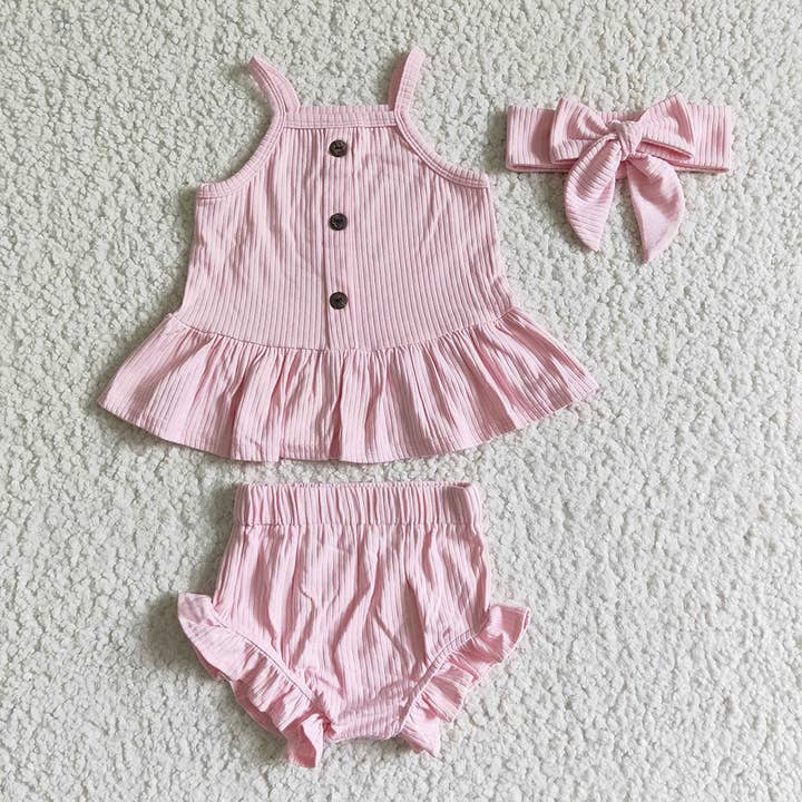 Baby girls cotton pink bummie sets for wholesale by Aier Wholesale