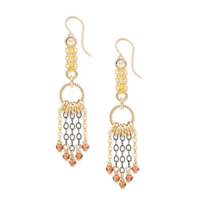 ELEANOR garnet mixed metal fringe earrings for wholesale by Kate Winternitz Jewelry
