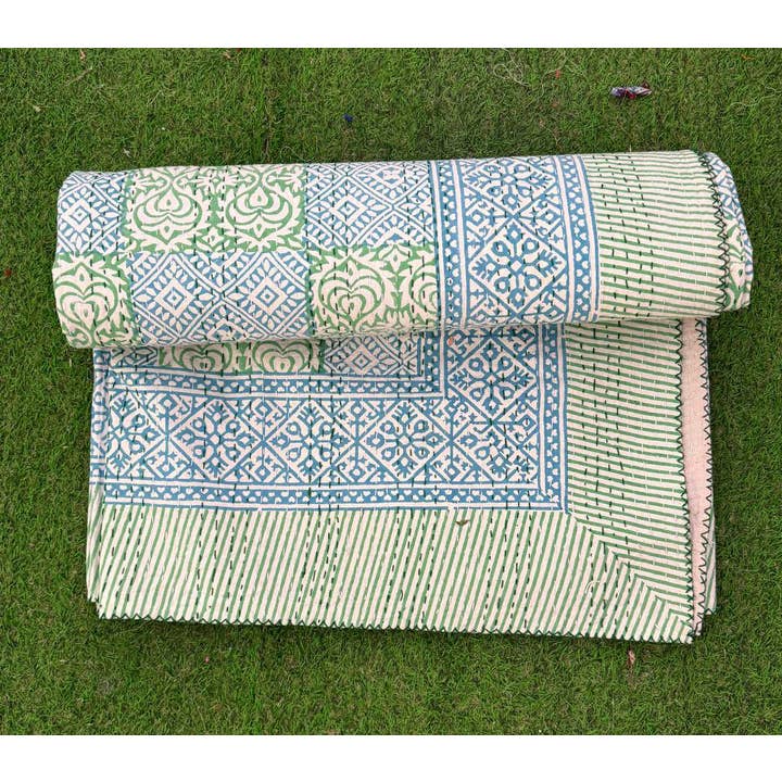 Bhawana Handicrafts – Edredão por atacado – Cortinas de Colcha de Algodão Indiano Queen Size com Ponto Kantha3