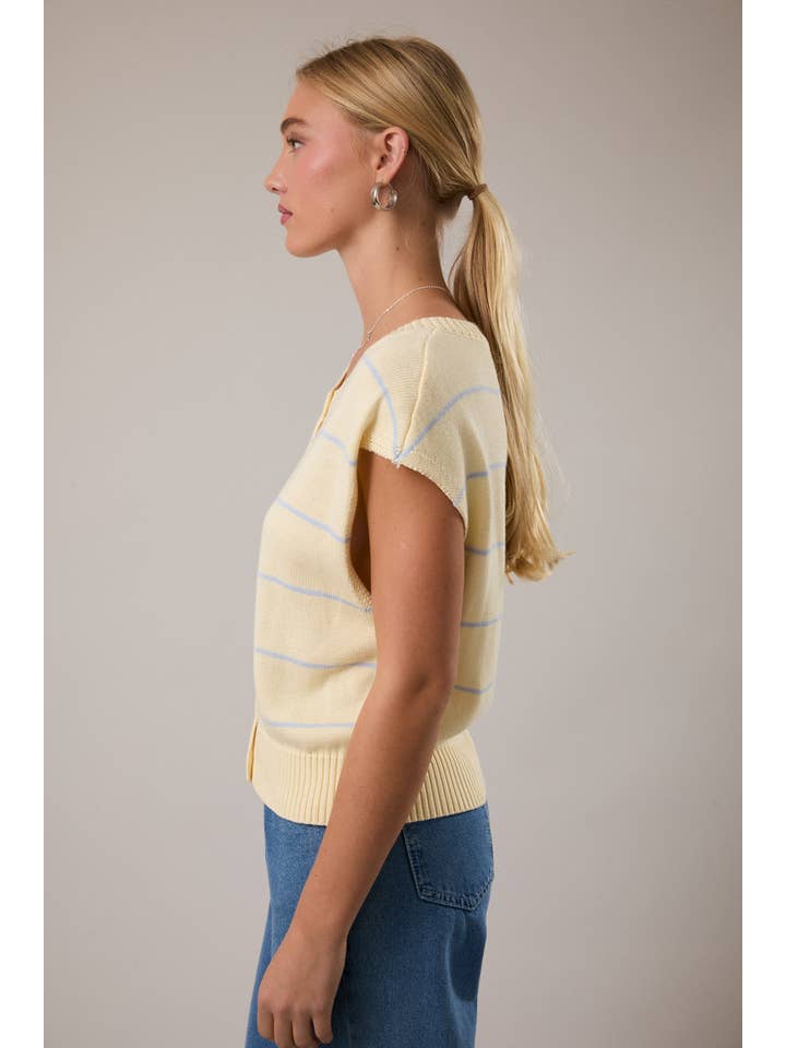 LE LIS - Vente Pull en maille – femme - TOP EN MAILLE SANS MANCHES À COL ROND ET BOUTONS DEVANT8