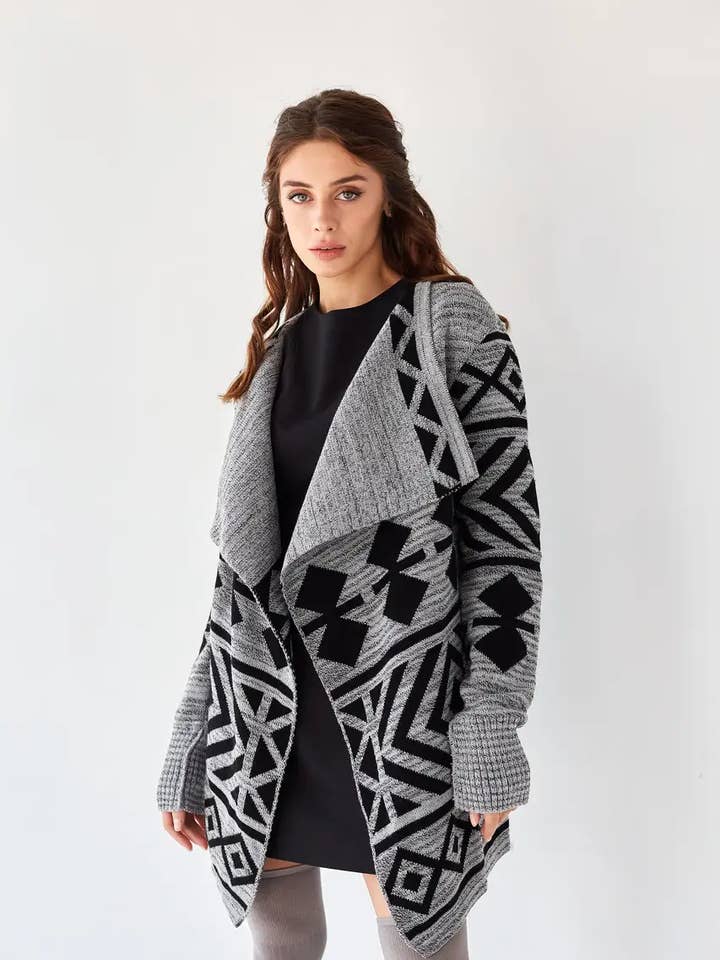 Cardigã de Malha Confortável para Mulher Arizona Preto por atacado de Handmade Originals Ukraine