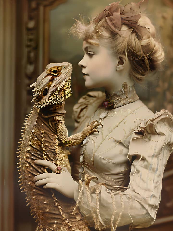 En victoriansk dame og hendes skæggede drage 8 „x10" kunsttryk for engroshandel hos Mowbi